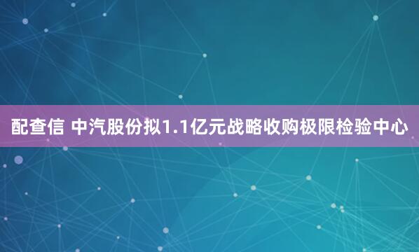 配查信 中汽股份拟1.1亿元战略收购极限检验中心